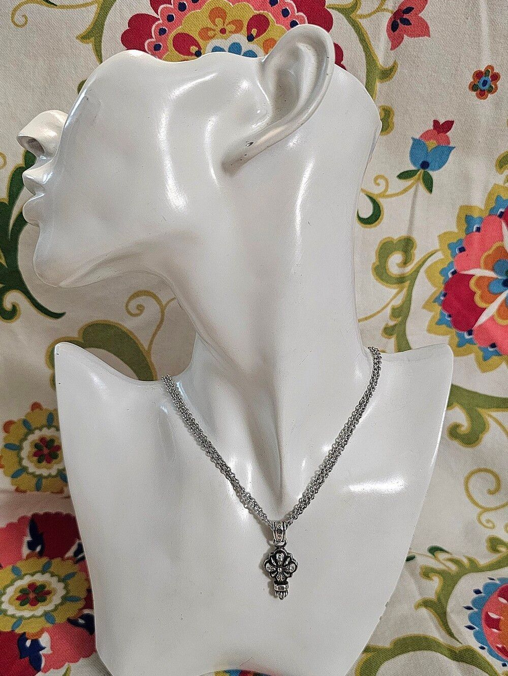 Brighton Silver Floral Cross Pendant Necklace
